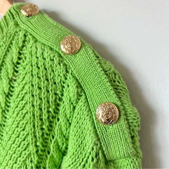 Ralph Lauren Women's Green Aran Knit Cable Knit Crewneck Cotton Pullover Sweater - Picture 6 of 7